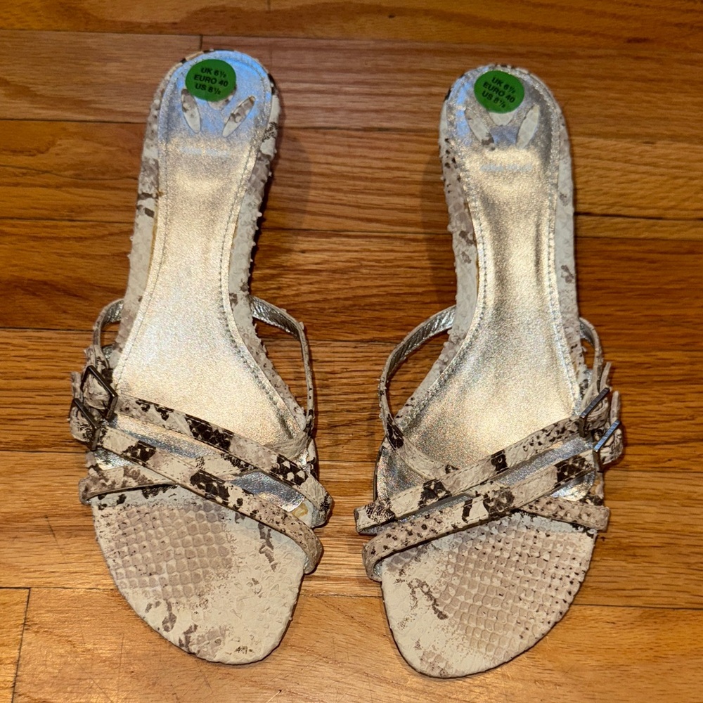 Vera Pelle Snakeskin Pattern Small Heel Strappy Sandals - Size 8.5 - Picture 1 of 7